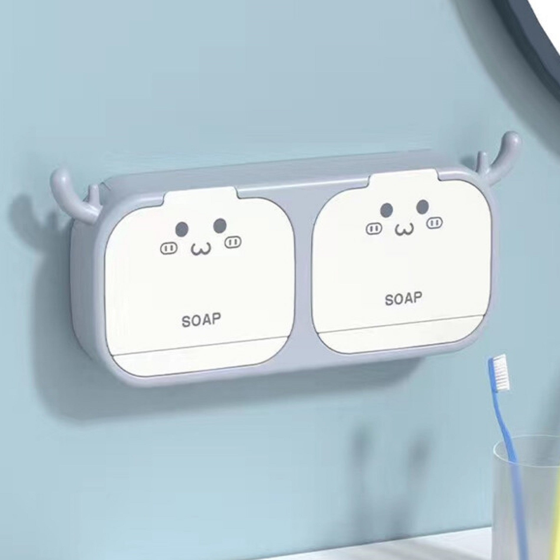 🧼✨ Jabonera de Baño Antipolvo con Ganchos y Drenaje – Diseño Compacto y Práctico