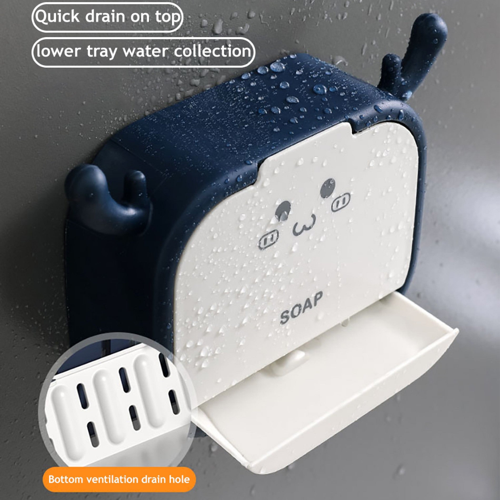 🧼✨ Jabonera de Baño Antipolvo con Ganchos y Drenaje – Diseño Compacto y Práctico
