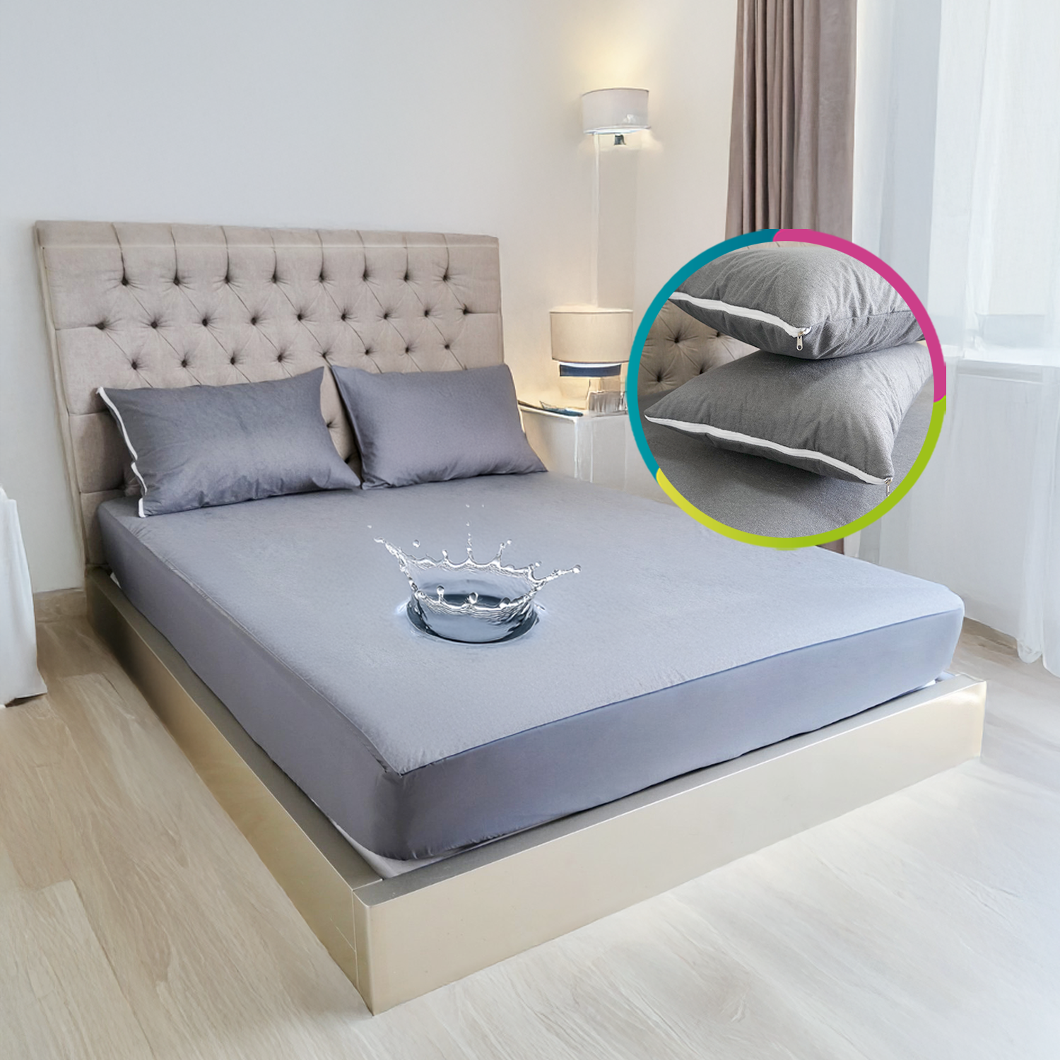 🛏️ Set de Protector de Colchón Impermeable + 2 Fundas de Almohada | Antialérgico y Suave al Tacto
