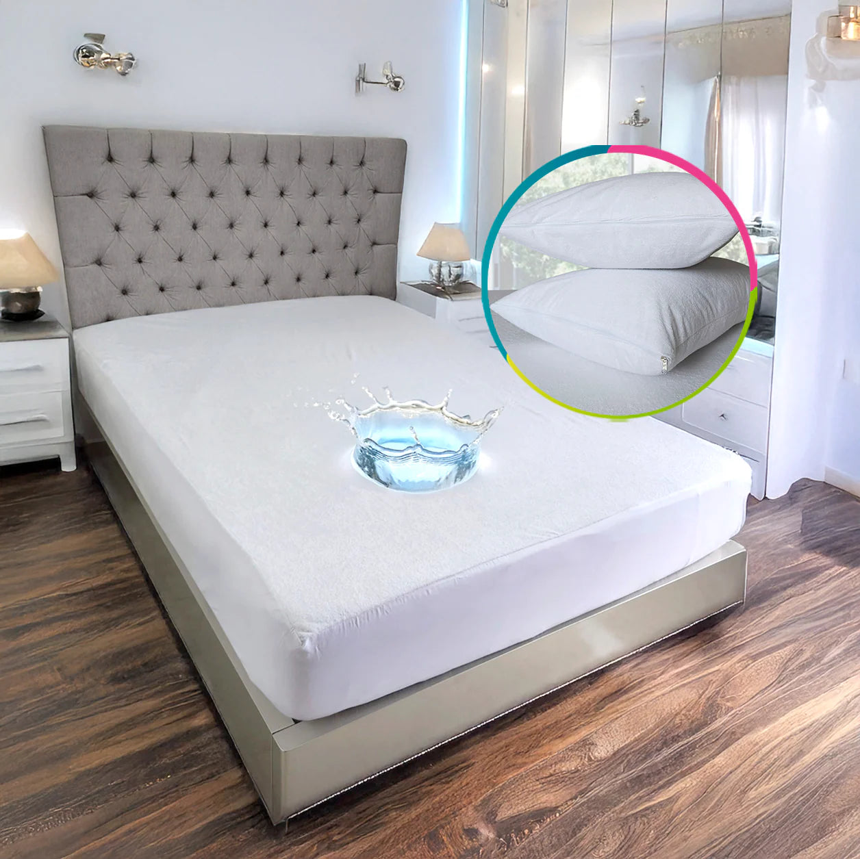 🛏️ Set de Protector de Colchón Impermeable + 2 Fundas de Almohada | Antialérgico y Suave al Tacto